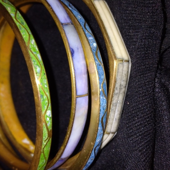BANGLES Vintage cloisonne brass bracelets - Picture 2 of 2